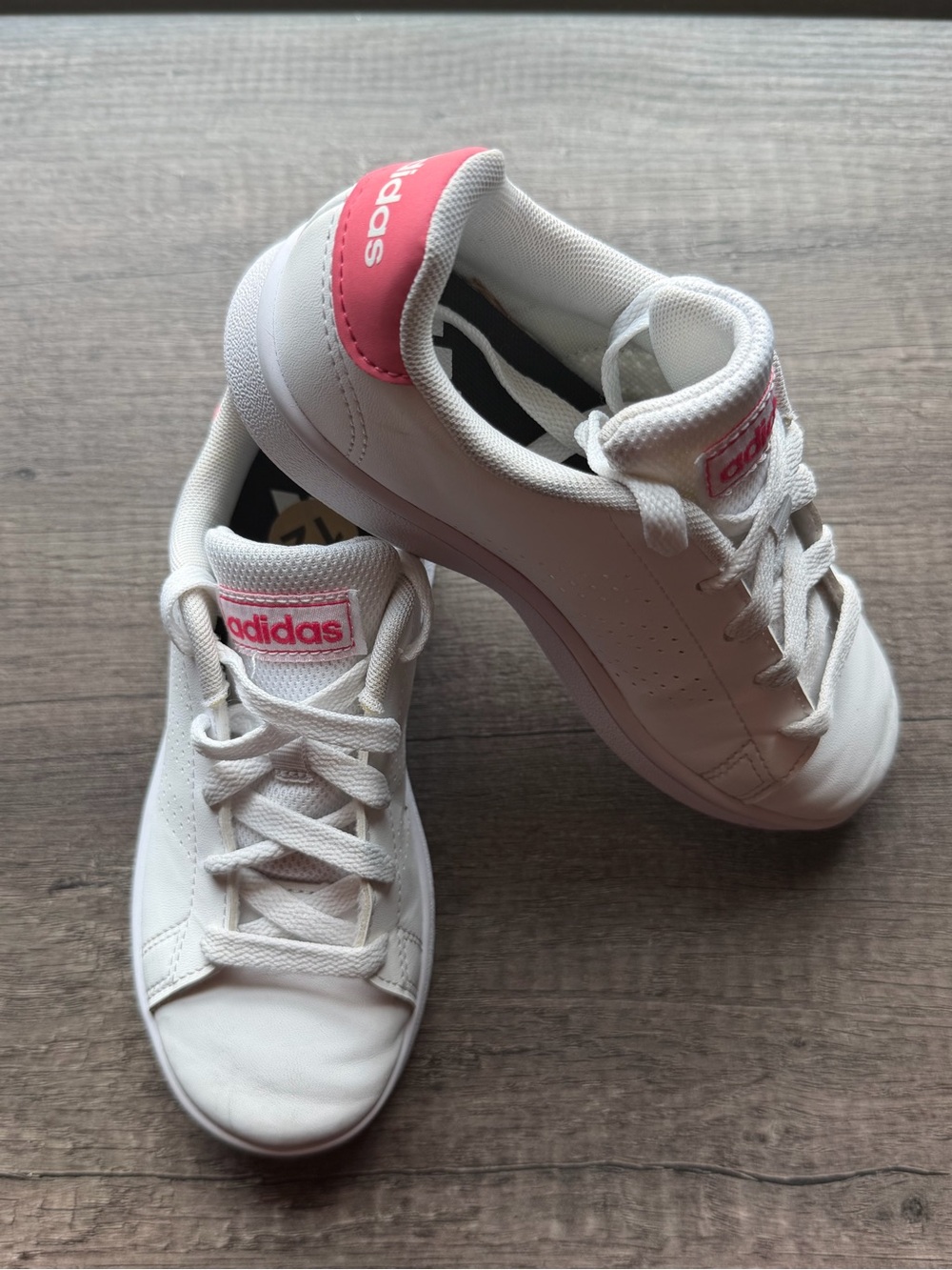adidas White Sneakers with Pink Heel and Logo